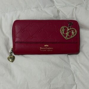 Juicy Couture Red Heart-Embossed Zip-Around Wallet with Gold Charm